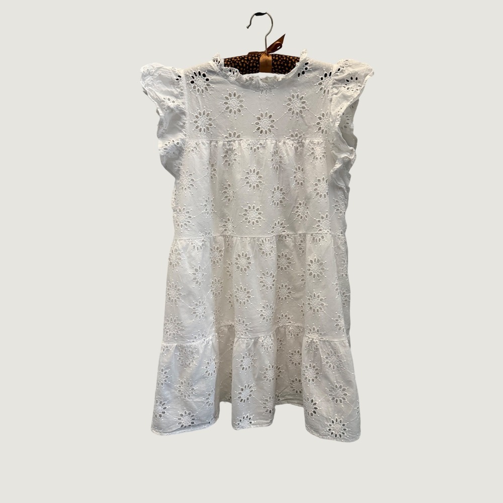 Shop The Mint 100% Cotton White Eyelet Ruffle Dress L Sleeveless Boho Floral